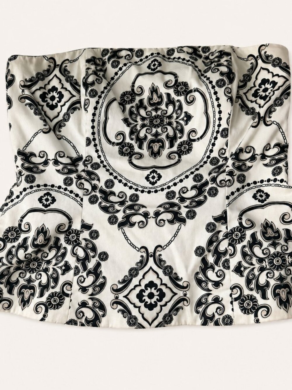 WHBM Black Ivory Baroque Animal-Trim Corset Top Size 8